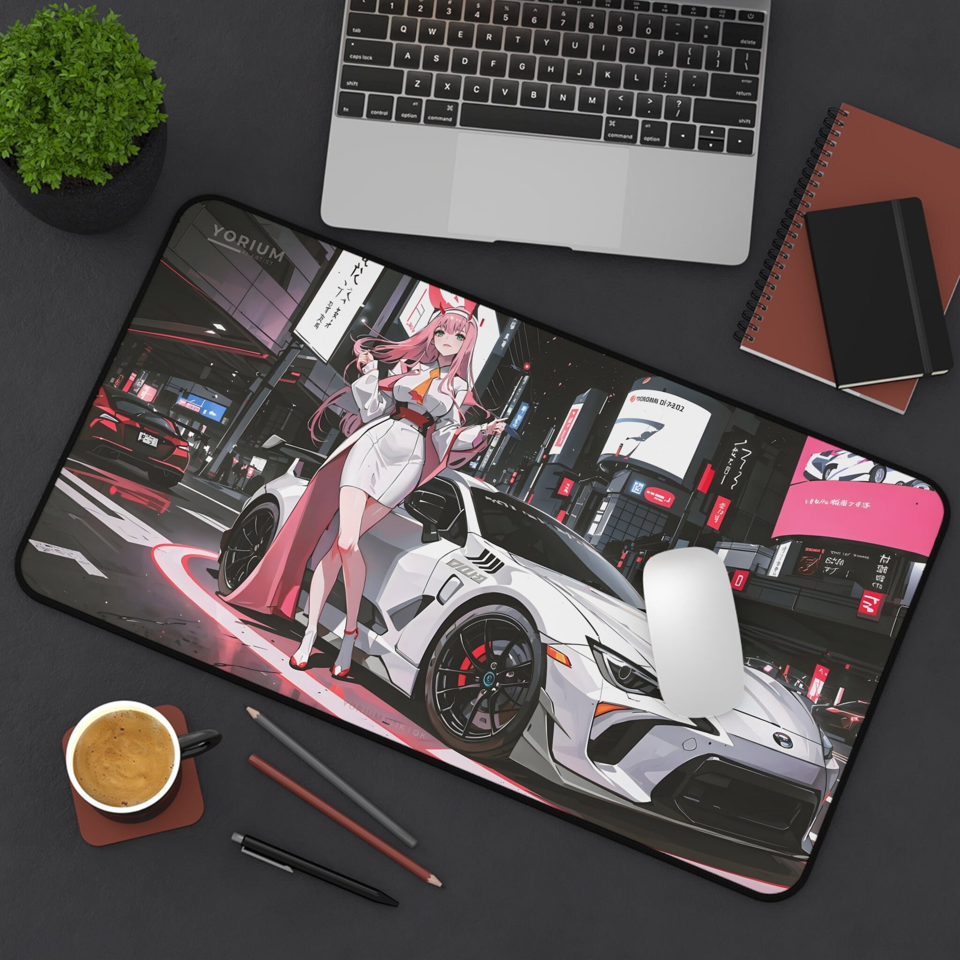 Waifu Deskmat Ahegao | Anime Mousepad Aesthetic | Manga Girls Black White Anaglyph Glitch Glitchcore | XL XXL Gaming Desk Mat Mouse Pad