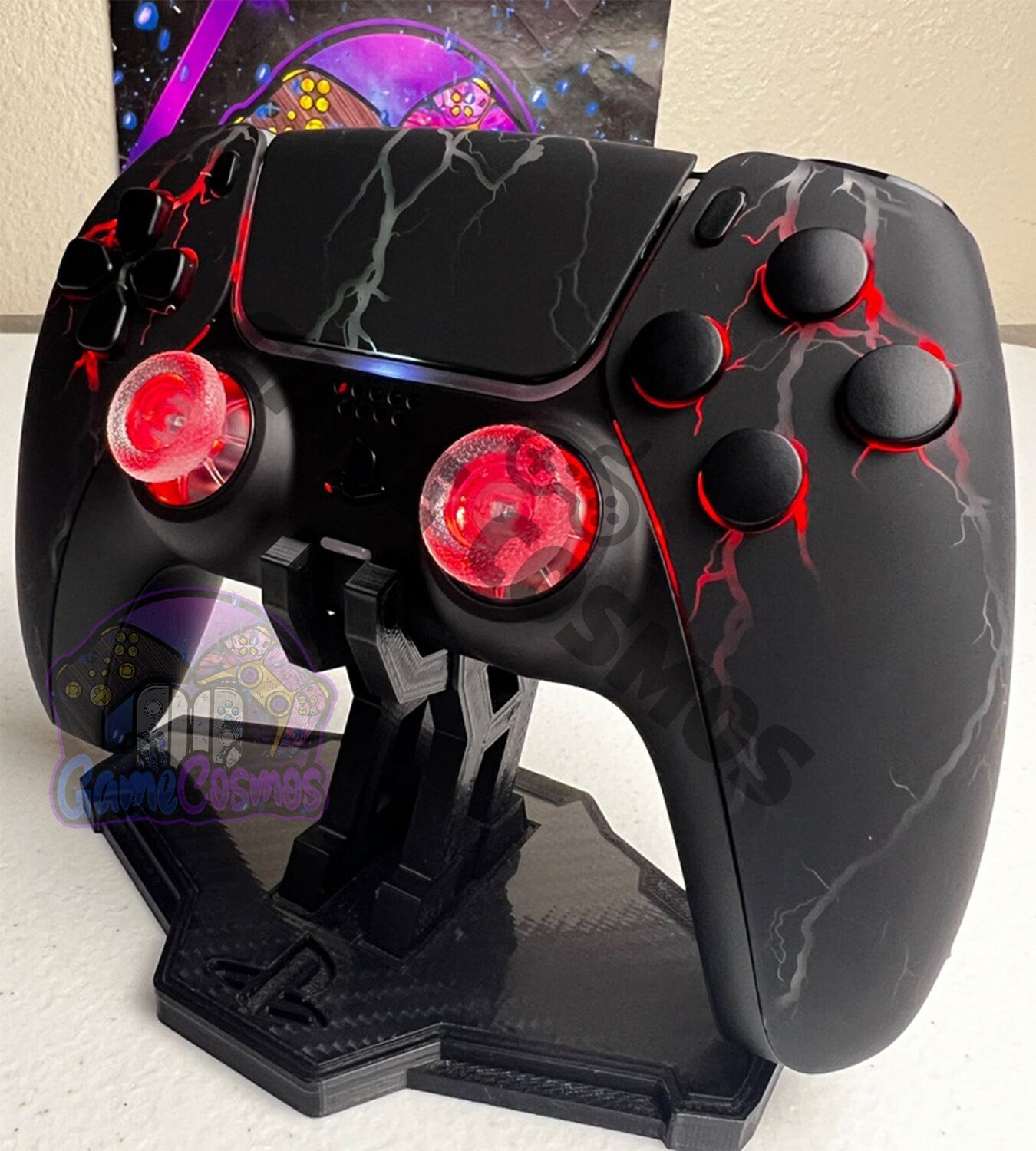 Lightning Theme - RGB LED - All Black - Custom Wireless Controller for PS5 or PC