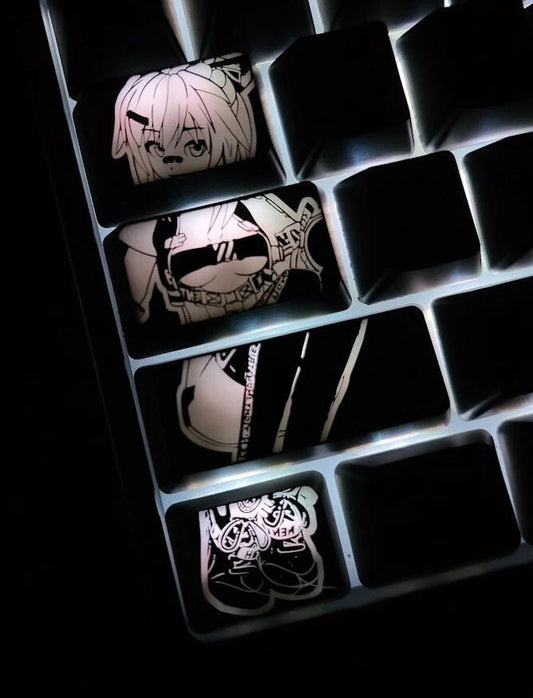 Projekt Melody Anime Theme Backlit Keycap Set-61, 87, 104 Keys with 6.25 Layout | Anime Keycap Set | Gaming Keyboard Backlit Keycap Set