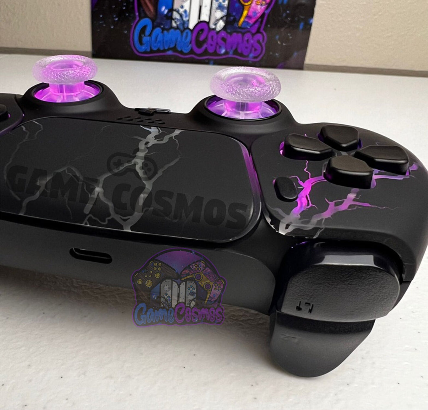 Lightning Theme - RGB LED - All Black - Custom Wireless Controller for PS5 or PC