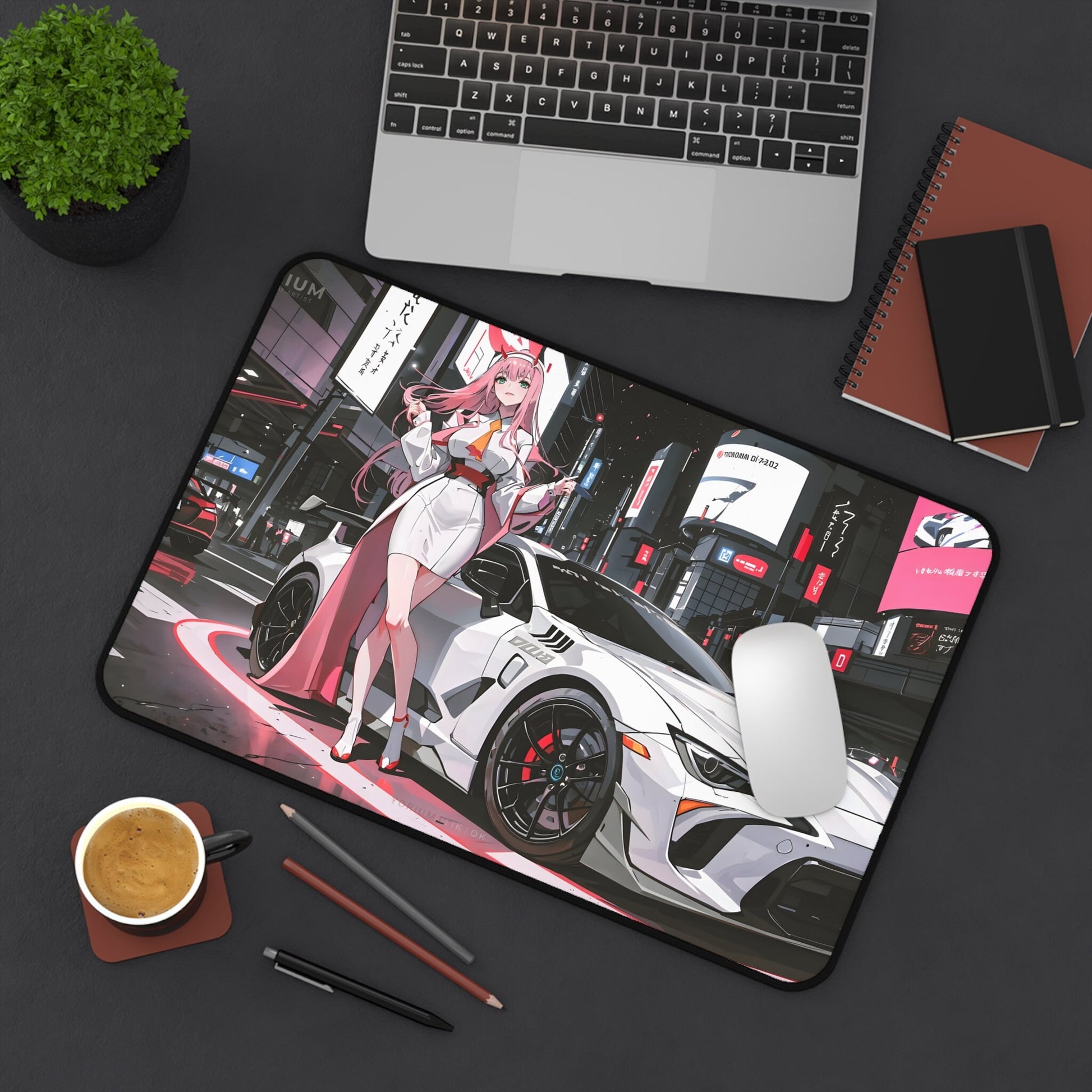 Waifu Deskmat Ahegao | Anime Mousepad Aesthetic | Manga Girls Black White Anaglyph Glitch Glitchcore | XL XXL Gaming Desk Mat Mouse Pad