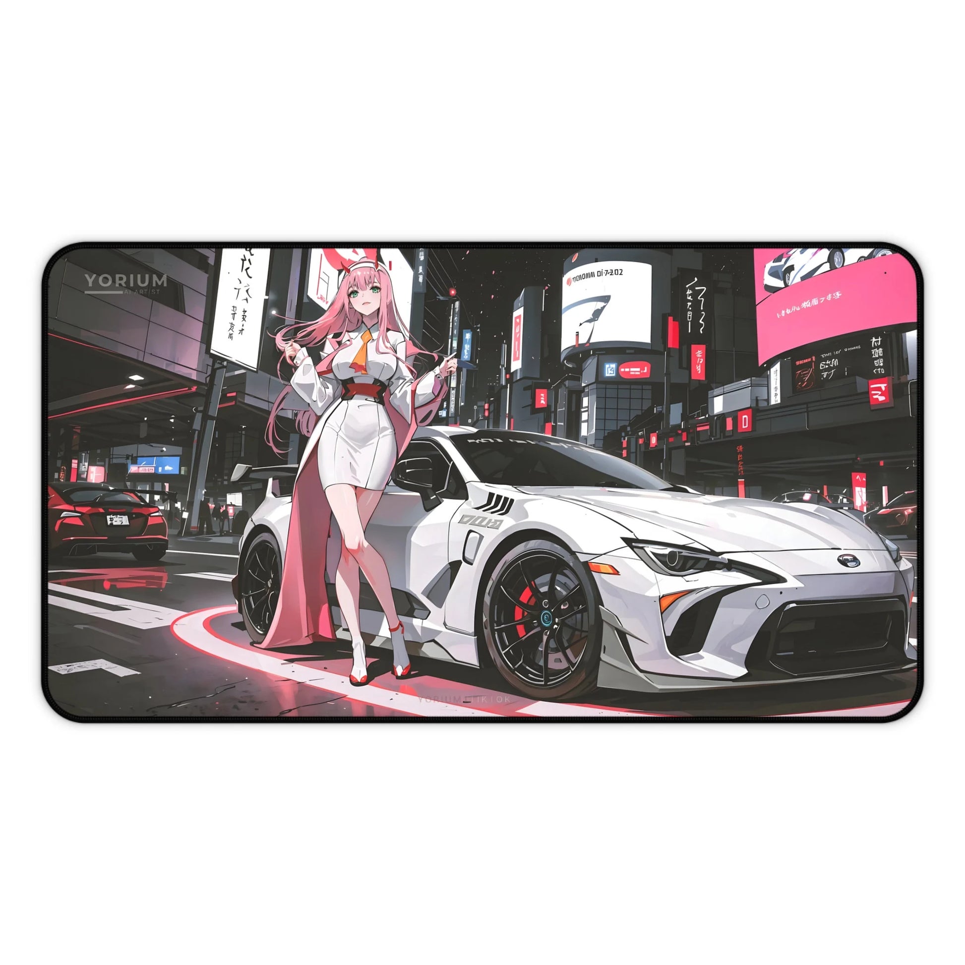 Waifu Deskmat Ahegao | Anime Mousepad Aesthetic | Manga Girls Black White Anaglyph Glitch Glitchcore | XL XXL Gaming Desk Mat Mouse Pad