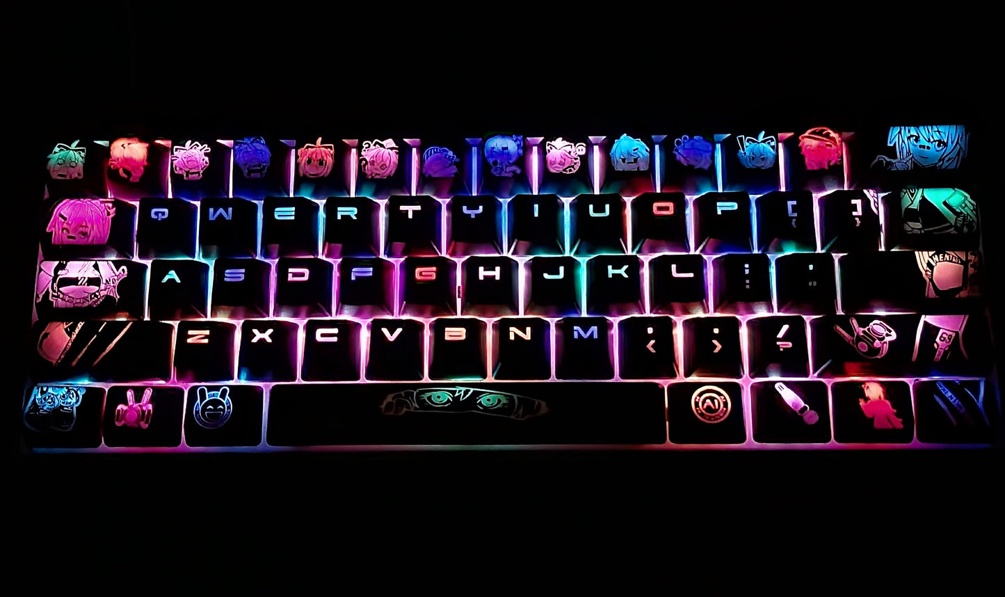 Projekt Melody Anime Theme Backlit Keycap Set-61, 87, 104 Keys with 6.25 Layout | Anime Keycap Set | Gaming Keyboard Backlit Keycap Set