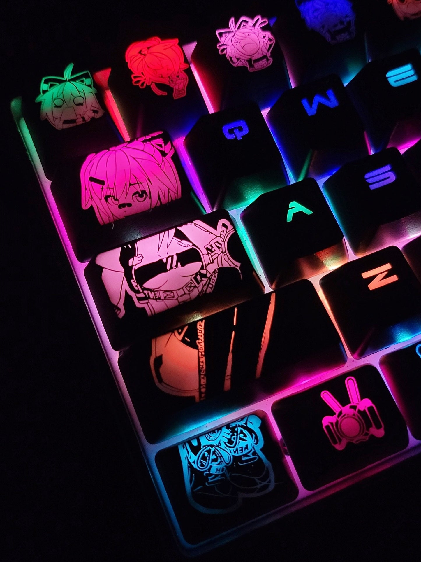 Projekt Melody Anime Theme Backlit Keycap Set-61, 87, 104 Keys with 6.25 Layout | Anime Keycap Set | Gaming Keyboard Backlit Keycap Set