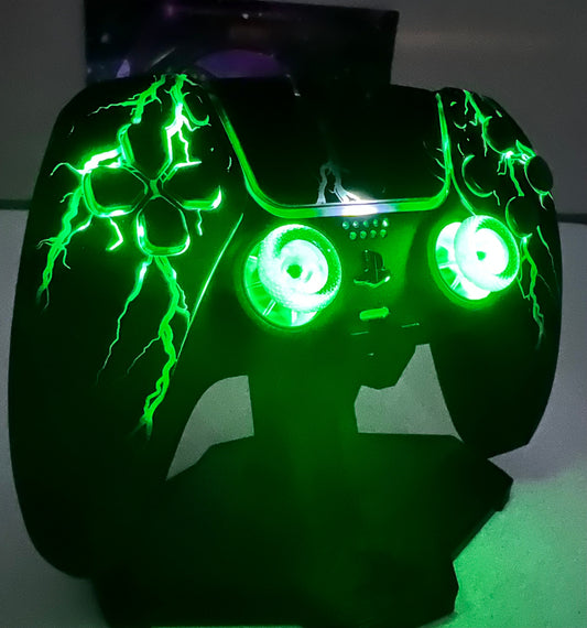 Lightning Theme - RGB LED - All Black - Custom Wireless Controller for PS5 or PC