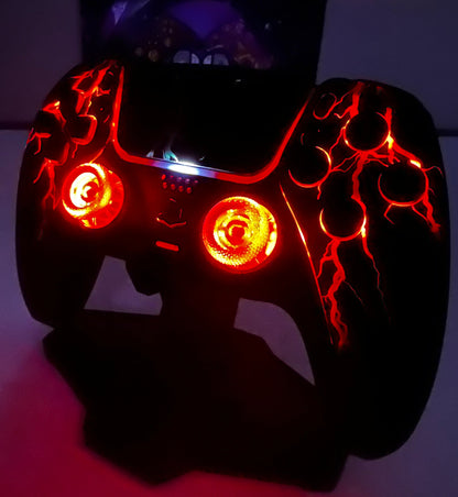 Lightning Theme - RGB LED - All Black - Custom Wireless Controller for PS5 or PC