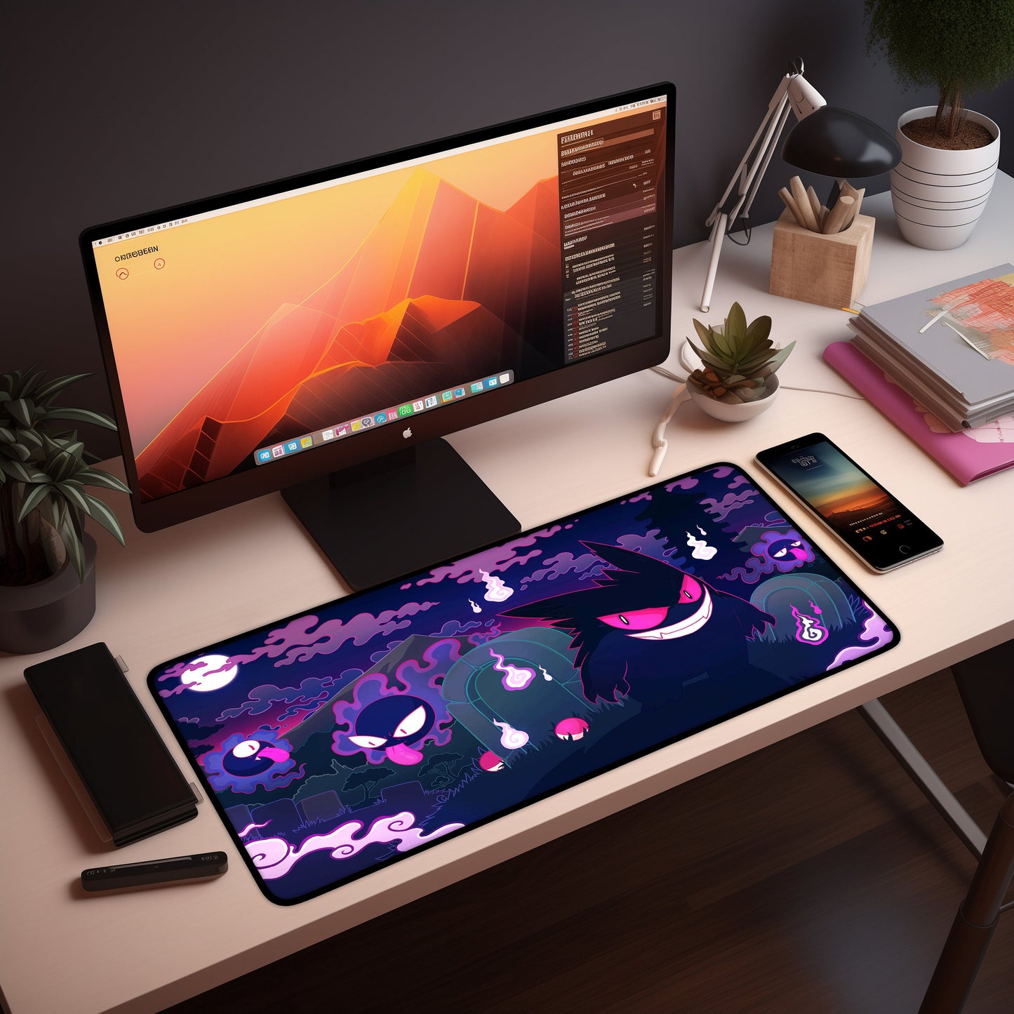 Gengar Desk Mat Anime Desk Pad Gaming Mousepad XL Extra Large Mouse Pad, Gaming Mouse Pad, Keyboard Mat, Deskmat, Deskpad Gamer Gift for Him