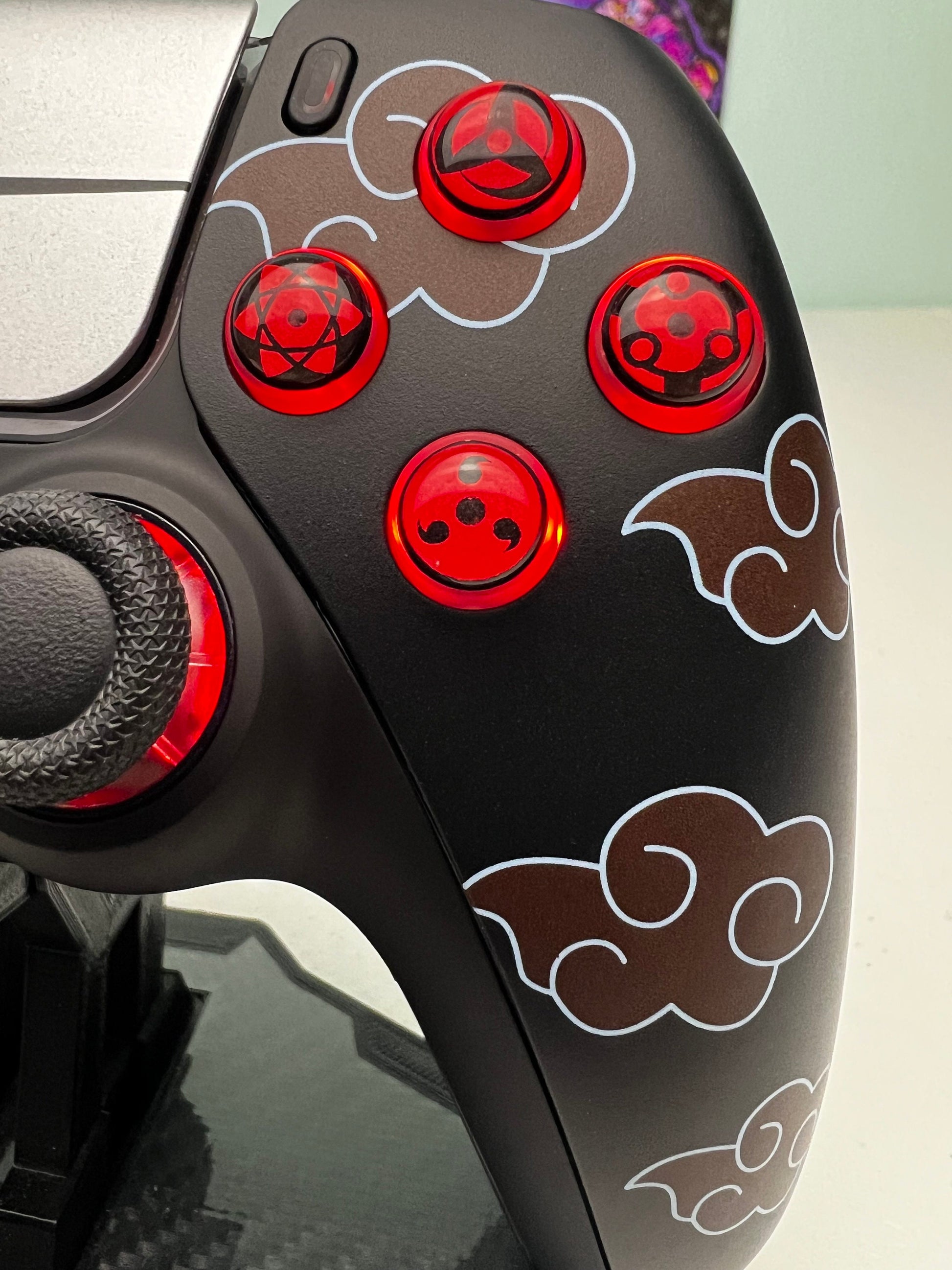 Anime Manga - Red Clouds - RGB LED - Custom Wireless Controller for PS5 or PC